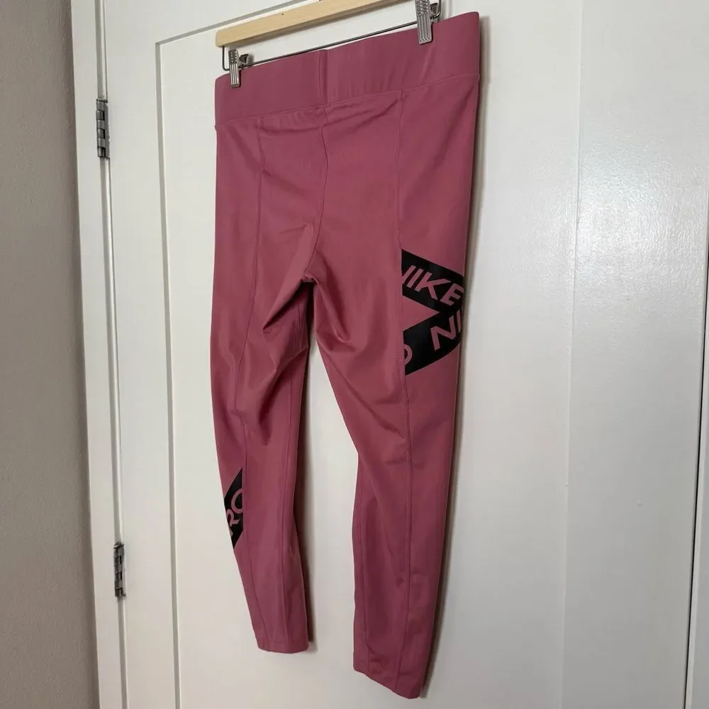 Nike Dri Fit Leggings Womens Sz XL Pink Logo Ankle Athleisure Workout Gym Yoga